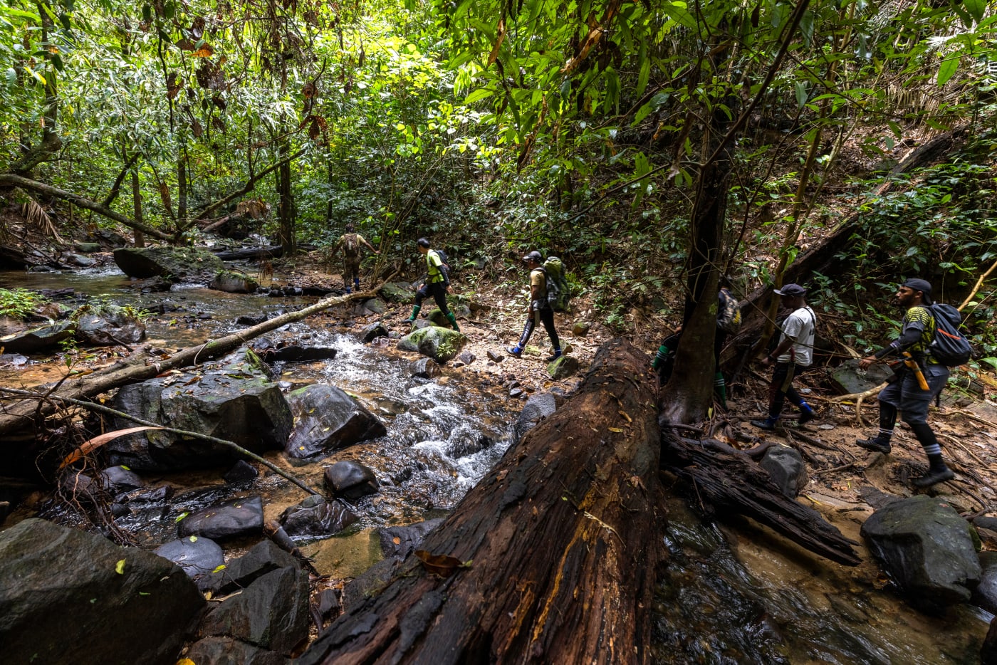 An anti-poaching patrol team out on patrol in Royal Belum State Park, Malaysia