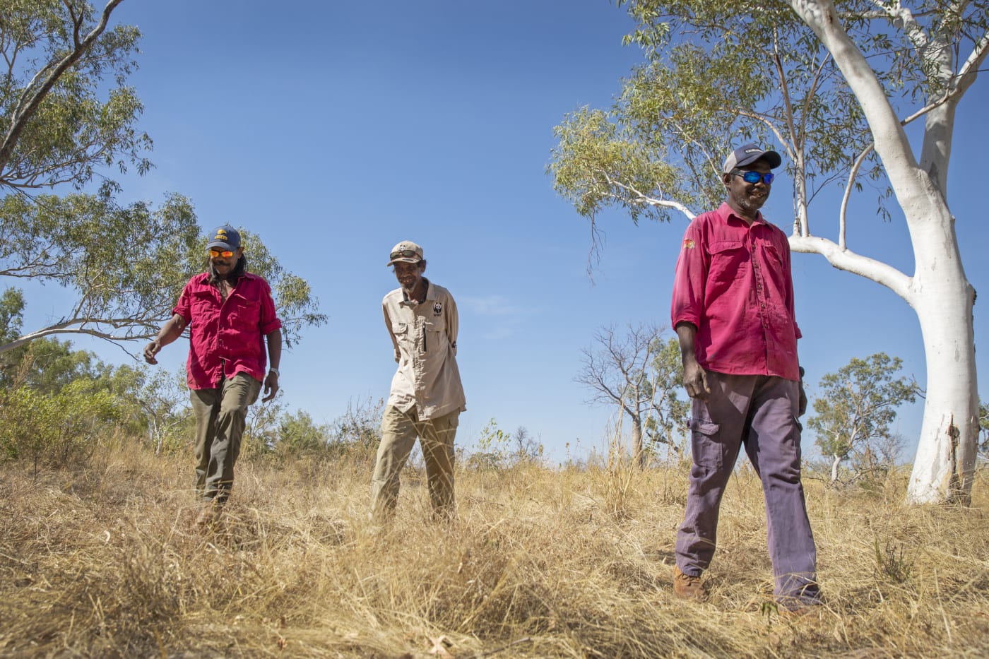 Left to right: Nyaliga Ranger Thomas Birch, Pius Gregory (WWF) and Nyaliga Ranger Clayton Victor.