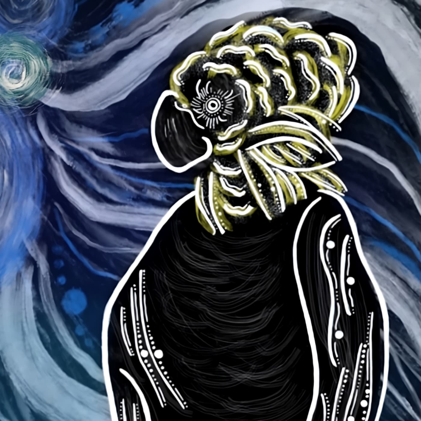 Indigenous art depicting the glossy black cockatoo by Gumbaynggirr, Bundjalung and Kalkadoon artist Fileisha Laurie