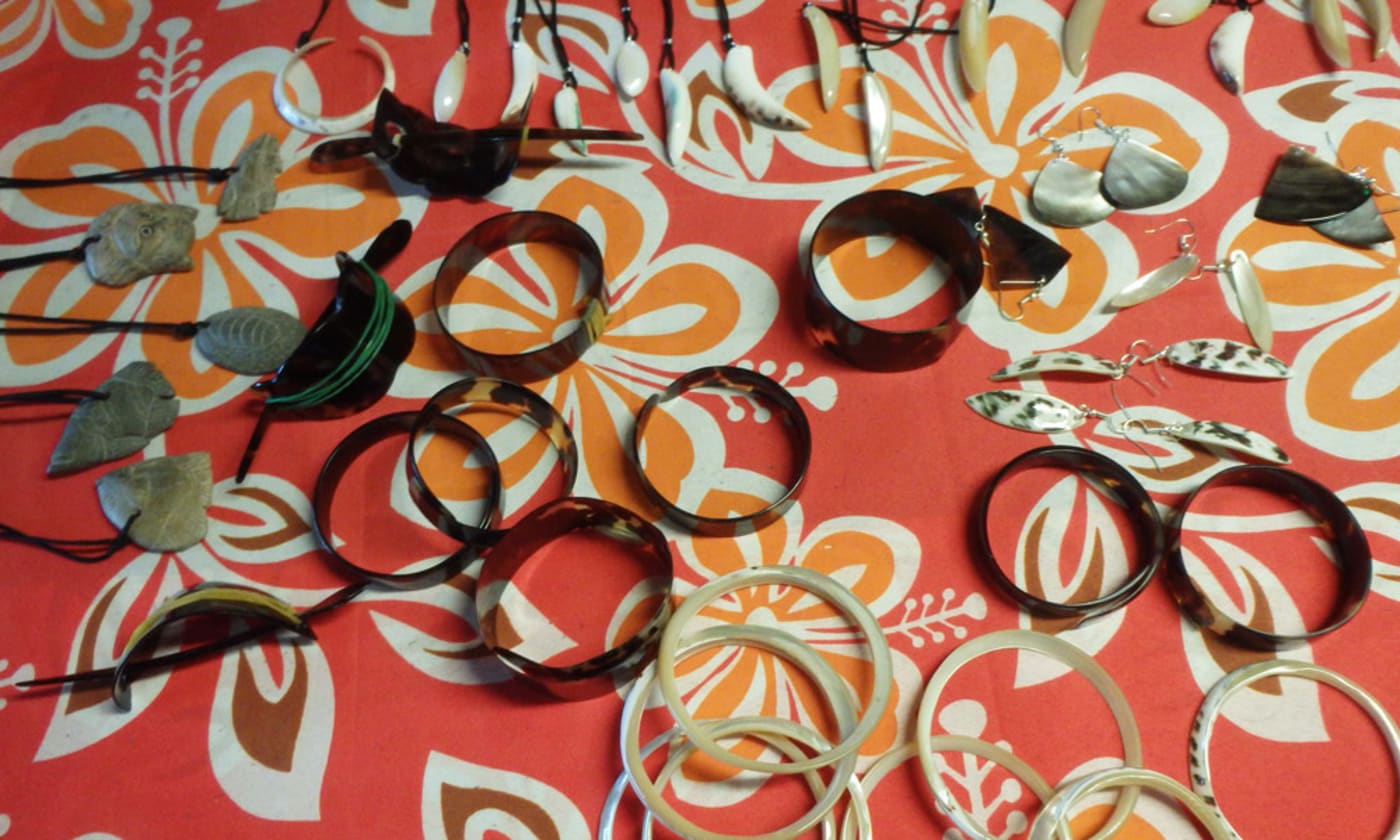 Hawksbill tortoiseshell bracelets and jewellery for sale at Honiara Central Market, March 2017
