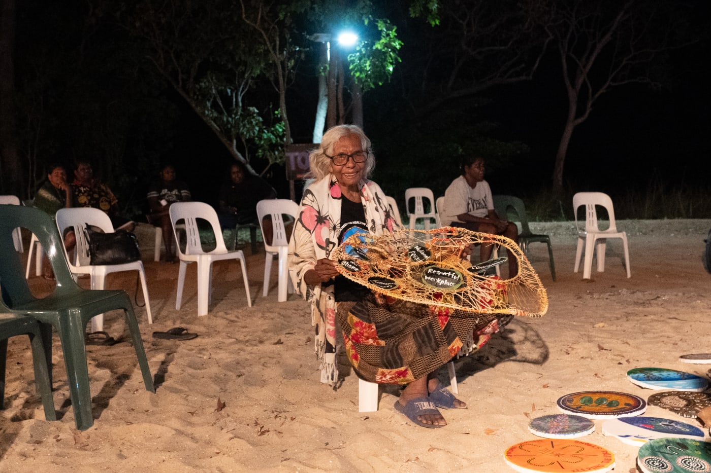 Participants showcasing the finished weaving at the 2023 Strong Women for Healthy Country Forum