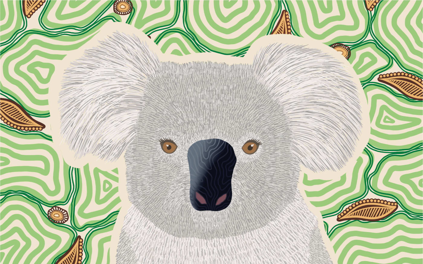 Indigenous koala art from Wiradjuri and Gundungurra artist Sarah Levett.
