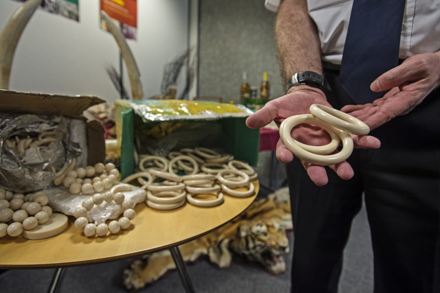 Elephant ivory bracelets seized by Border Force, Heathrow Airport, United Kingdom