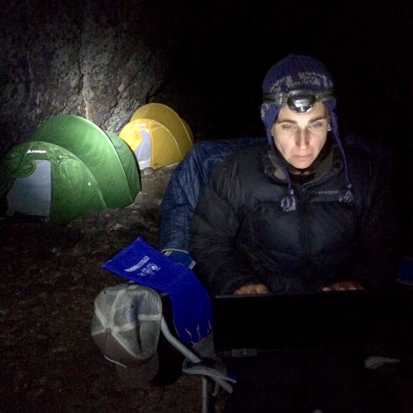 Dr Rachael Alderman in a cave on Albatross Island