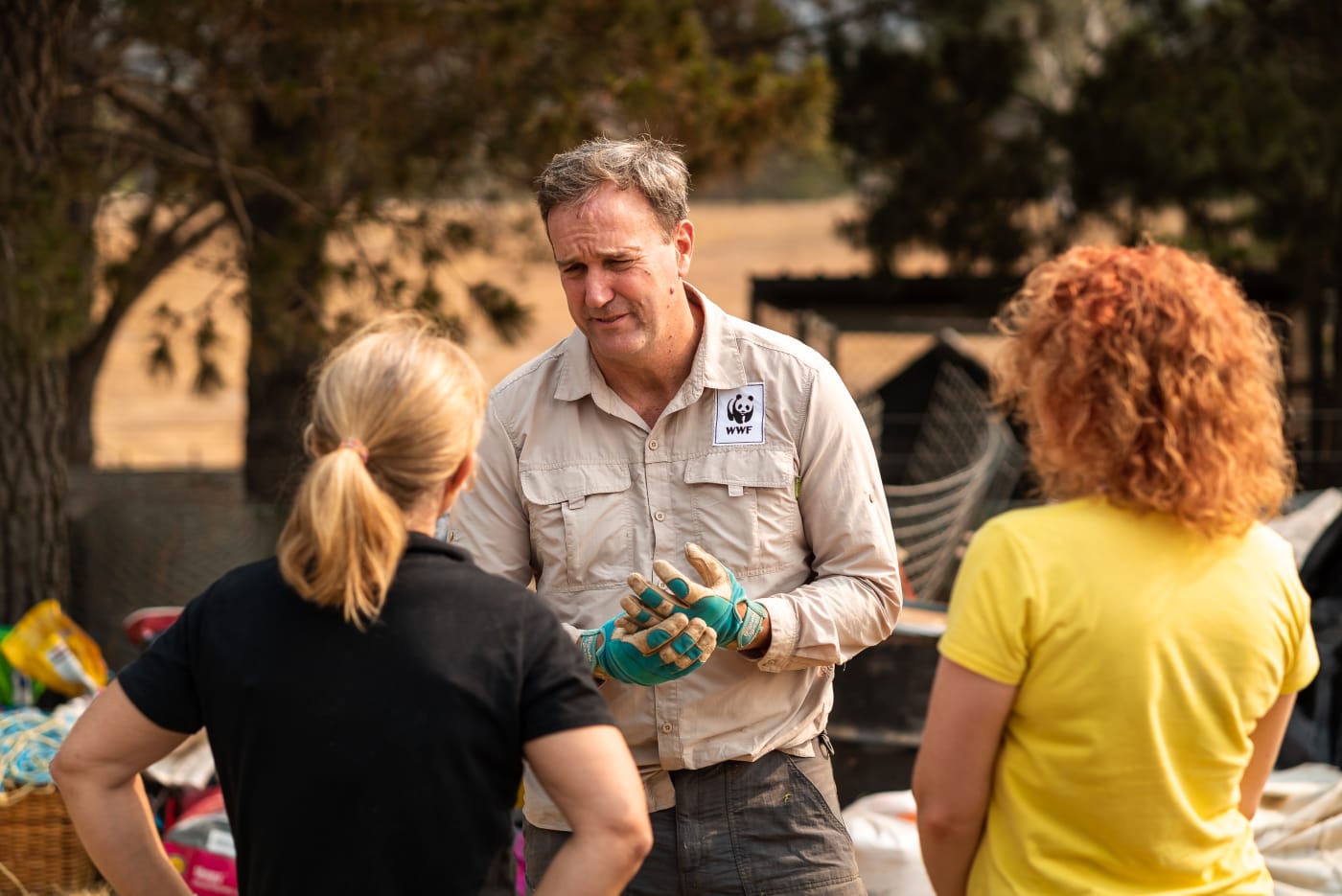 WWF-Australia CEO Dermot O'Gorman deploying hay bales for wildlife with Wildcare in Carwoola, NSW after the devastating 2019-20 bushfires