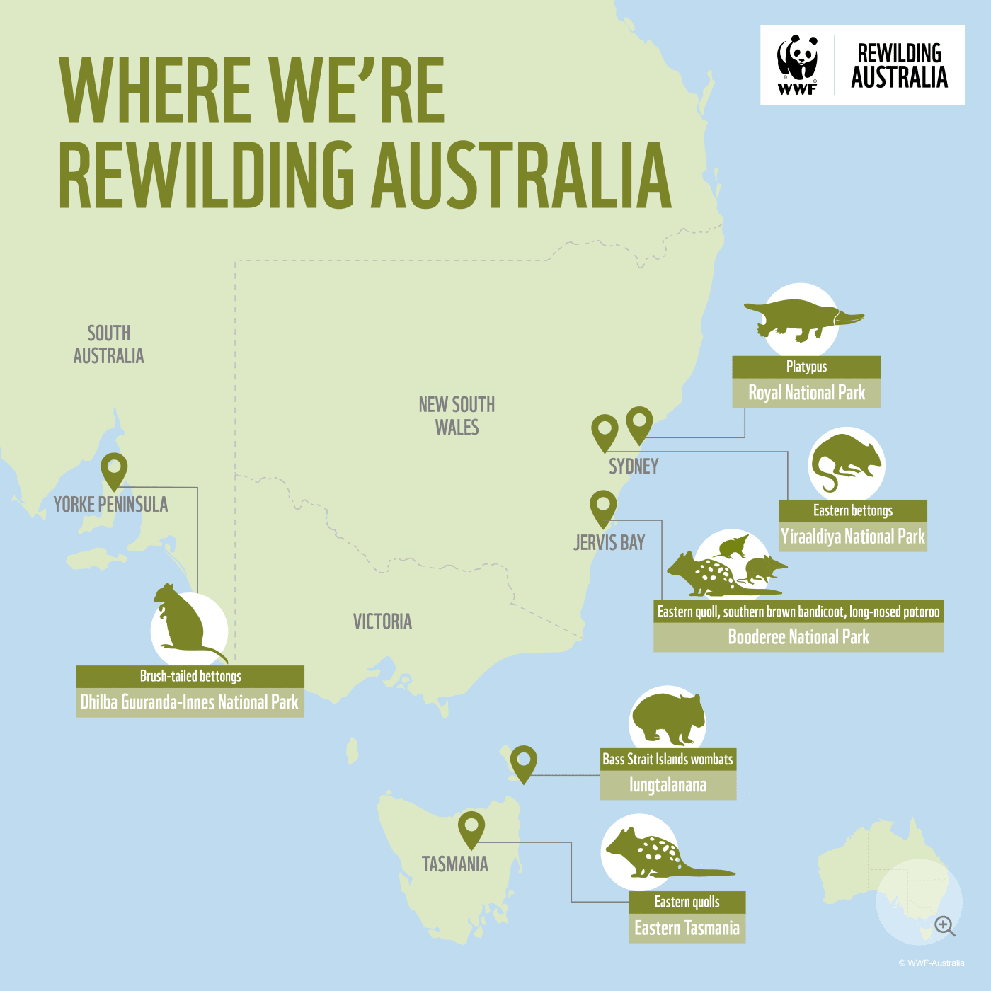 Map of Rewilding Australia projects