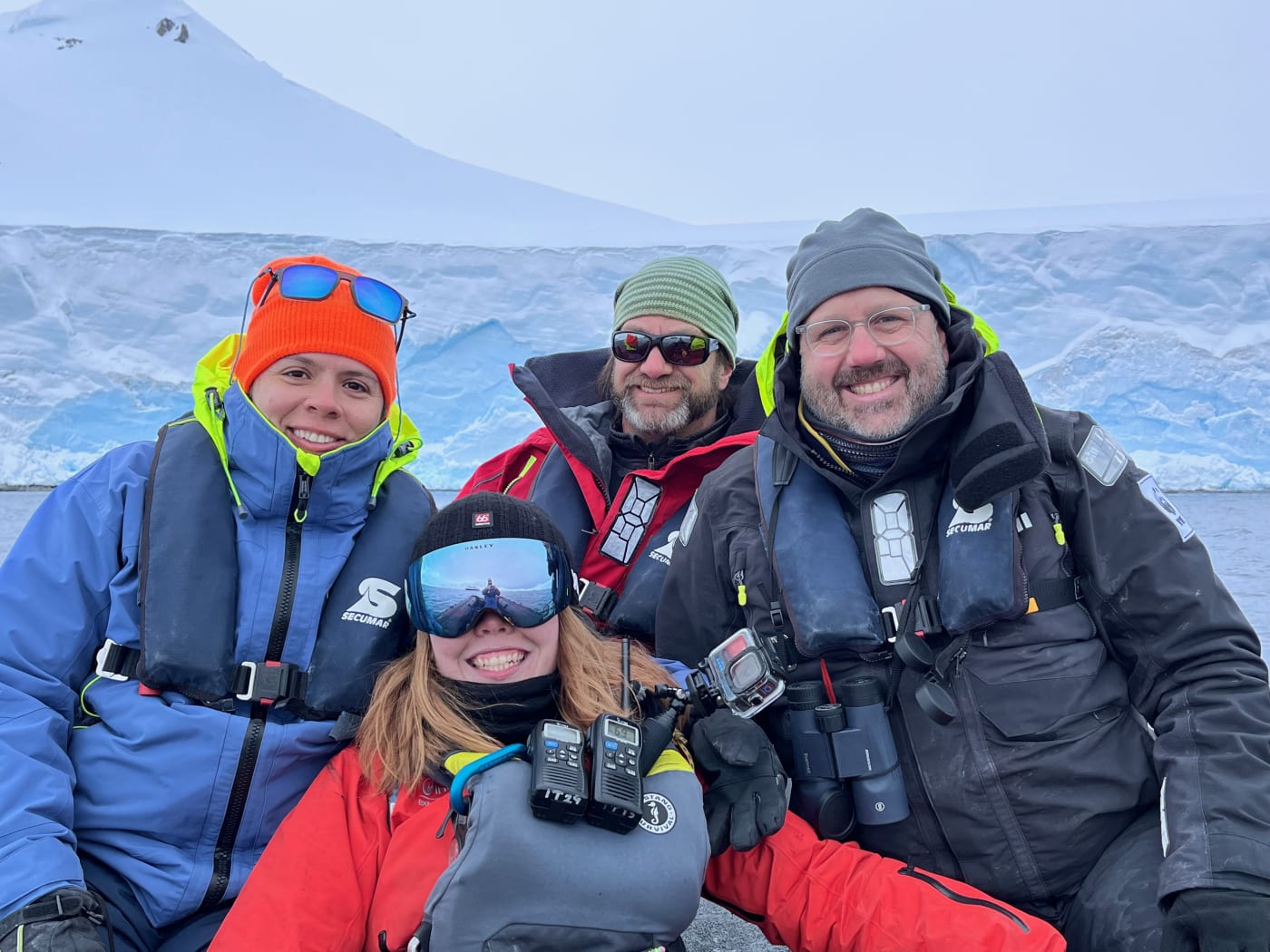 The WWF whale team at the end of an amazing expedition! - Left to right Dr Natalia Botero-Acosta (Colombia), Eva Prendergast (Intrepid Travel), Dr Ari Friedlaender (UCSC), and Chris Johnson (WWF)
