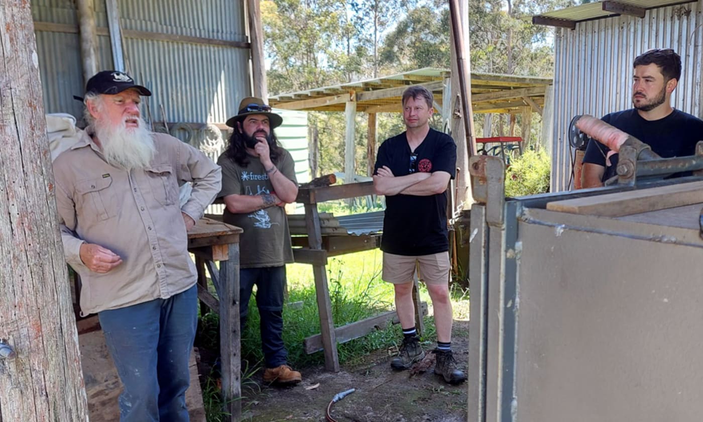 L-R) Uncle Bruce Pascoe (Black Duck Foods), Chase Aghan (Wadawurrung Traditional Owner Aboriginal Corporation), Bram Mason (Black Duck Foods), Ben Kitchener – (WWF-Australia’s cultural fire coordinator)