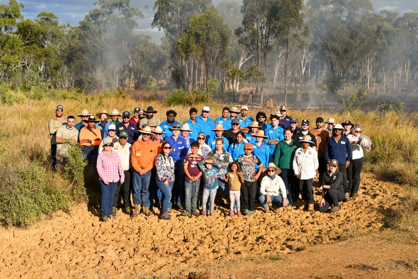 Participants at the Cultural Fire Workshop at Jervoise Station, on Gugu Badhun