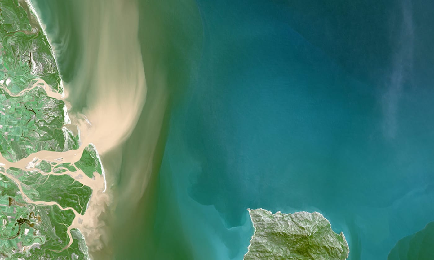 Satellite image showing the Burdekin River flood plume on the 1st of April 2017.
