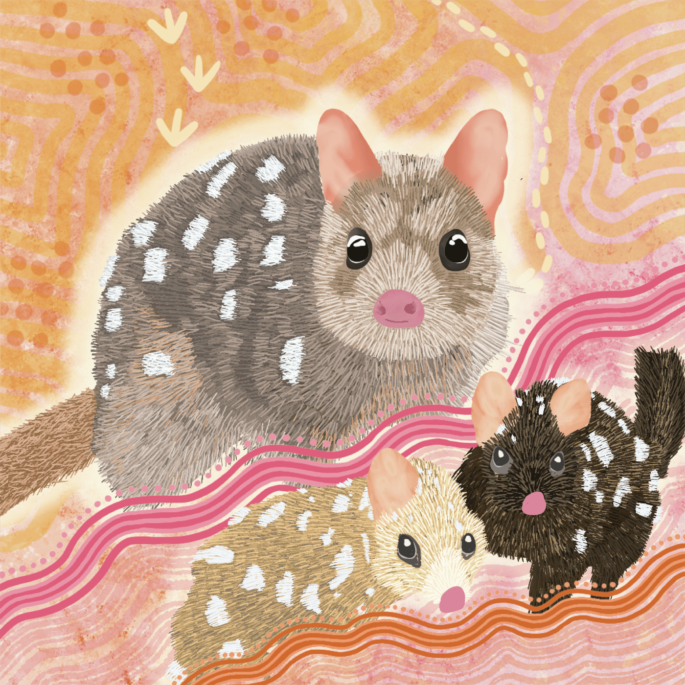 Indigenous Eastern Quoll art from Wiradjuri and Gundungurra artist Sarah Levett - square version
