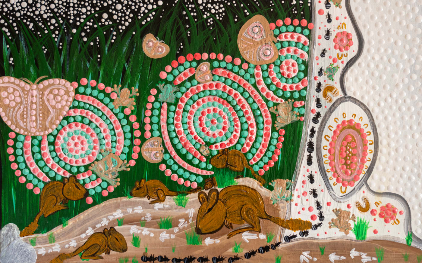 Indigenous woylie art from Southwest Noongar, Ballardong, and Goreng artist Crystal Quartermaine - Desktop Digital Wallpaper version.