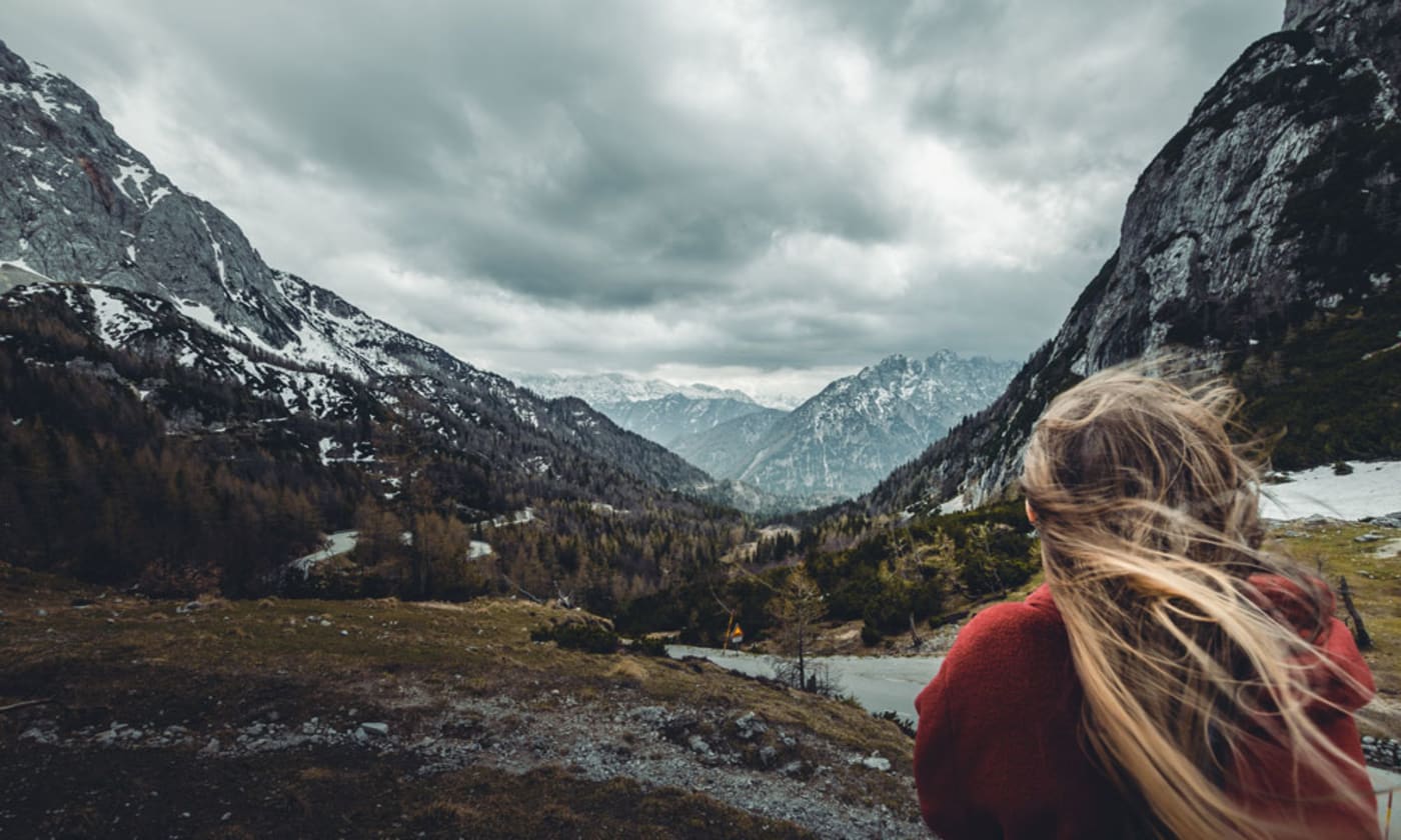 Child in mountain landscape