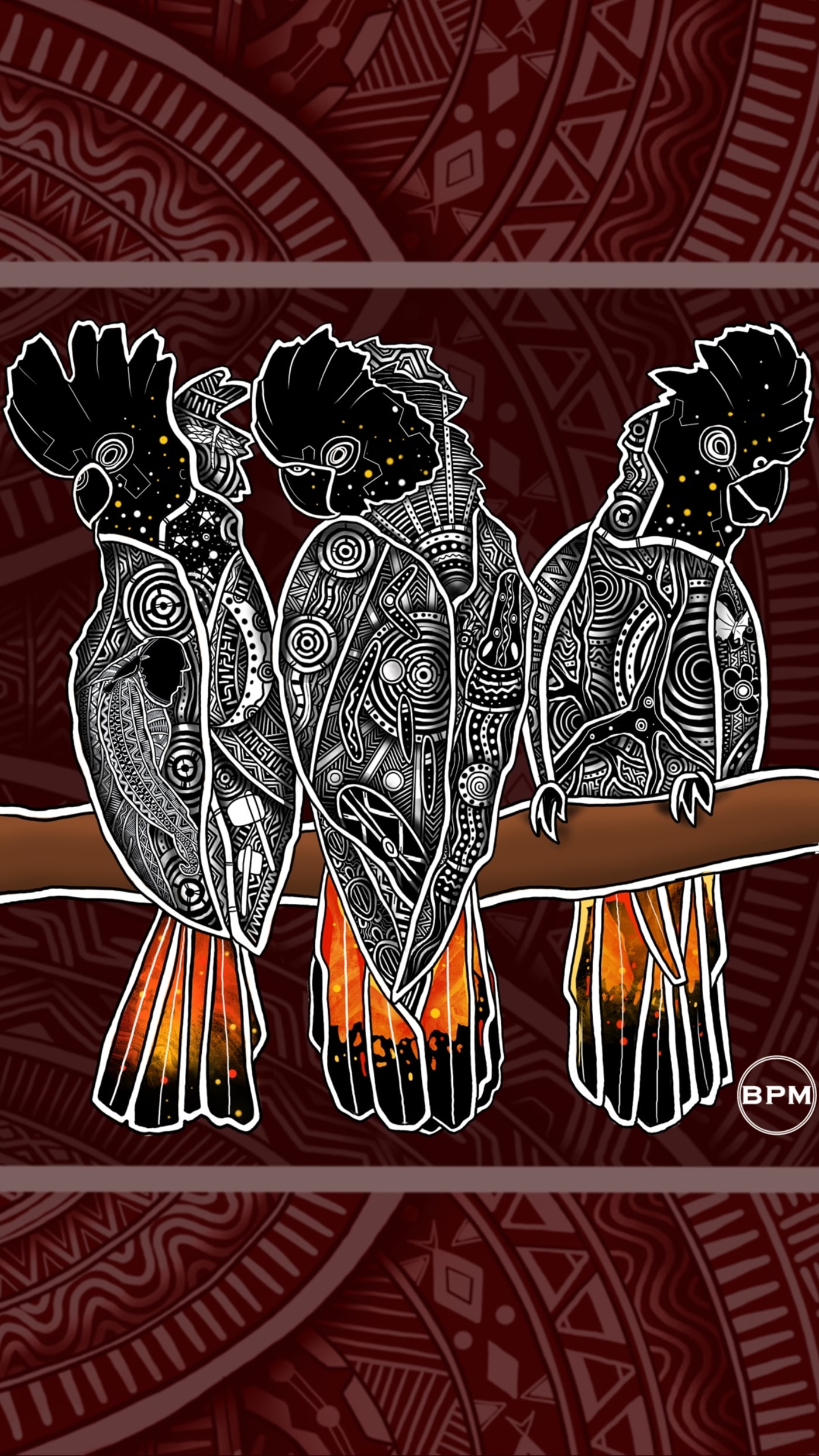 Indigenous Glossy Black Cockatoo Art Mobile Wallpaper from Beau Pennefather-Motlop