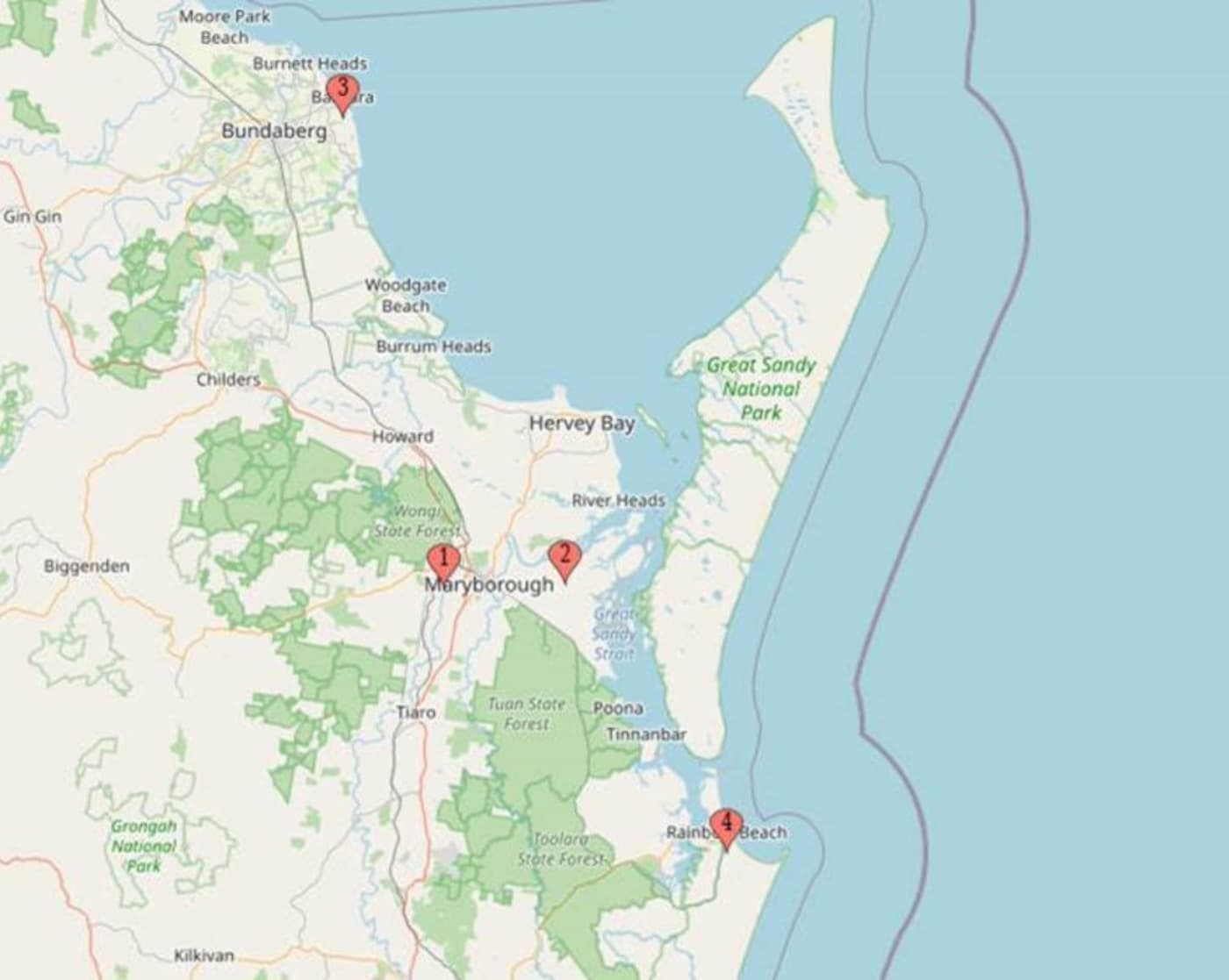Map of dugongs found dead, Queensland