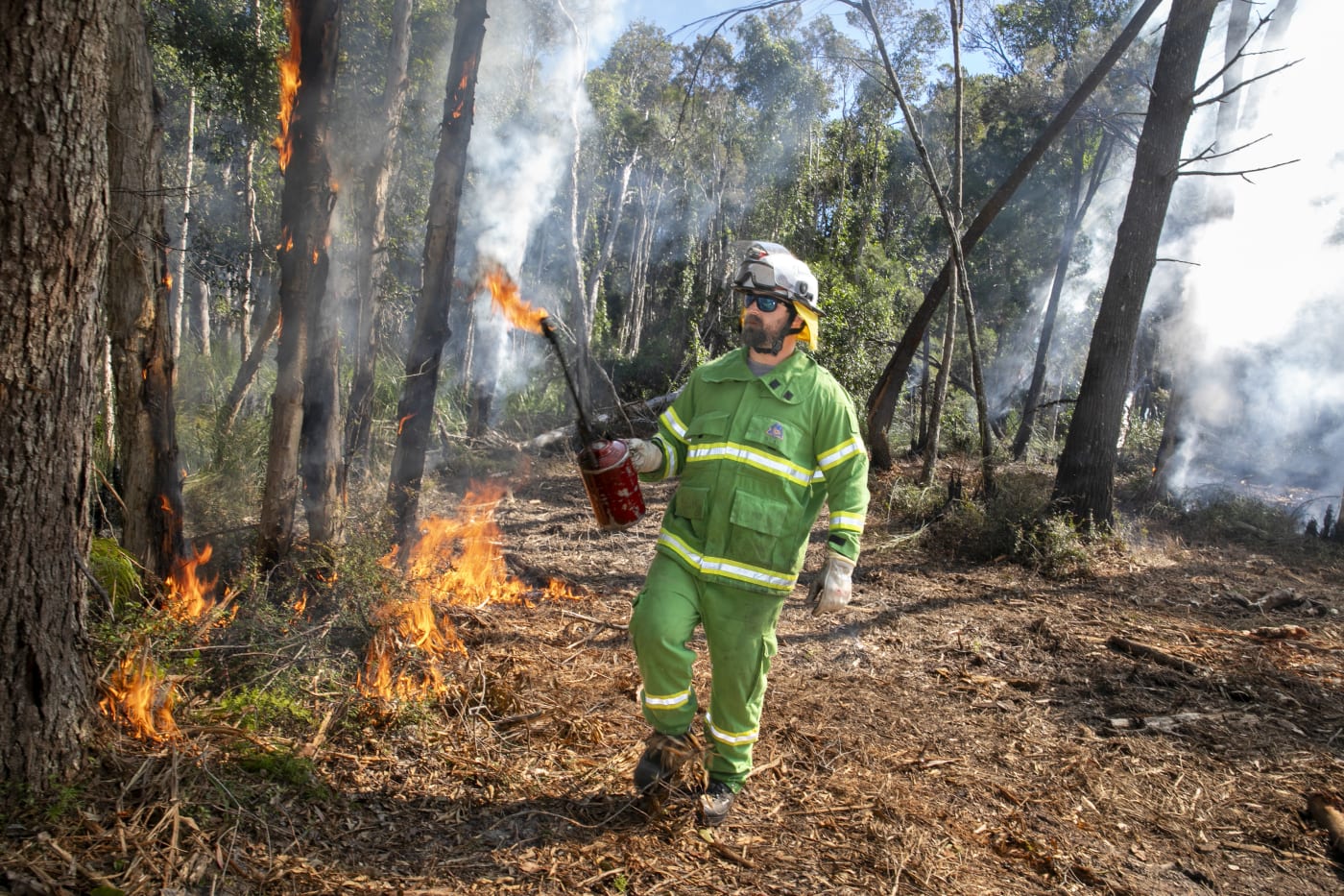 QYAC's chief drone pilot Ryan Kucirek at a cultural burn on Minjerribah (North Stradbroke Island)