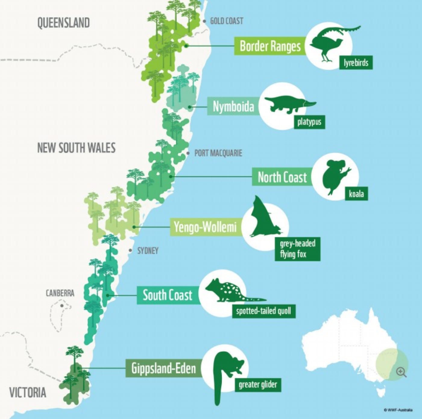Six priority landscapes identified by WWF-Australia