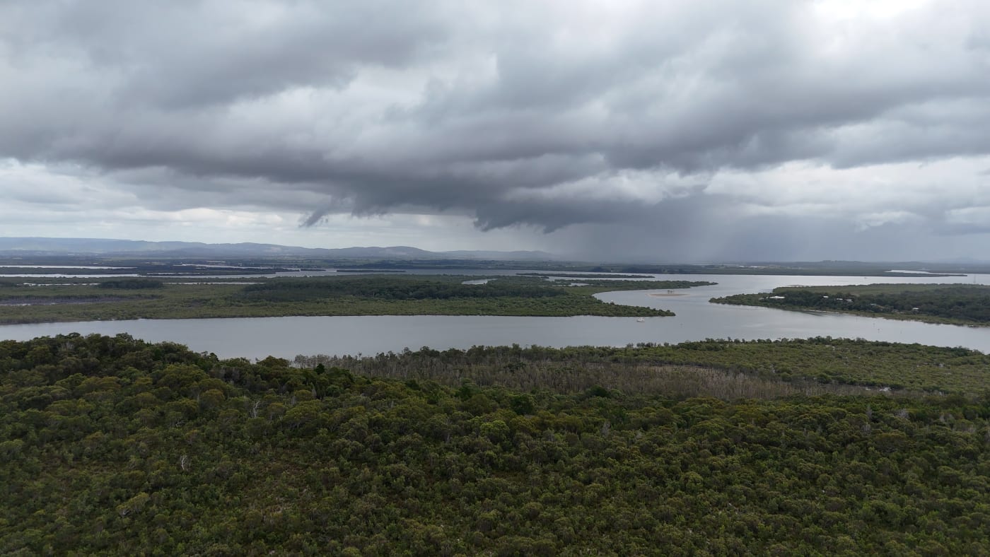 View from the south of the Island looking down towards the Cypress Camps on Minjerribah (North Stradbroke Island) near Canalpin Creek