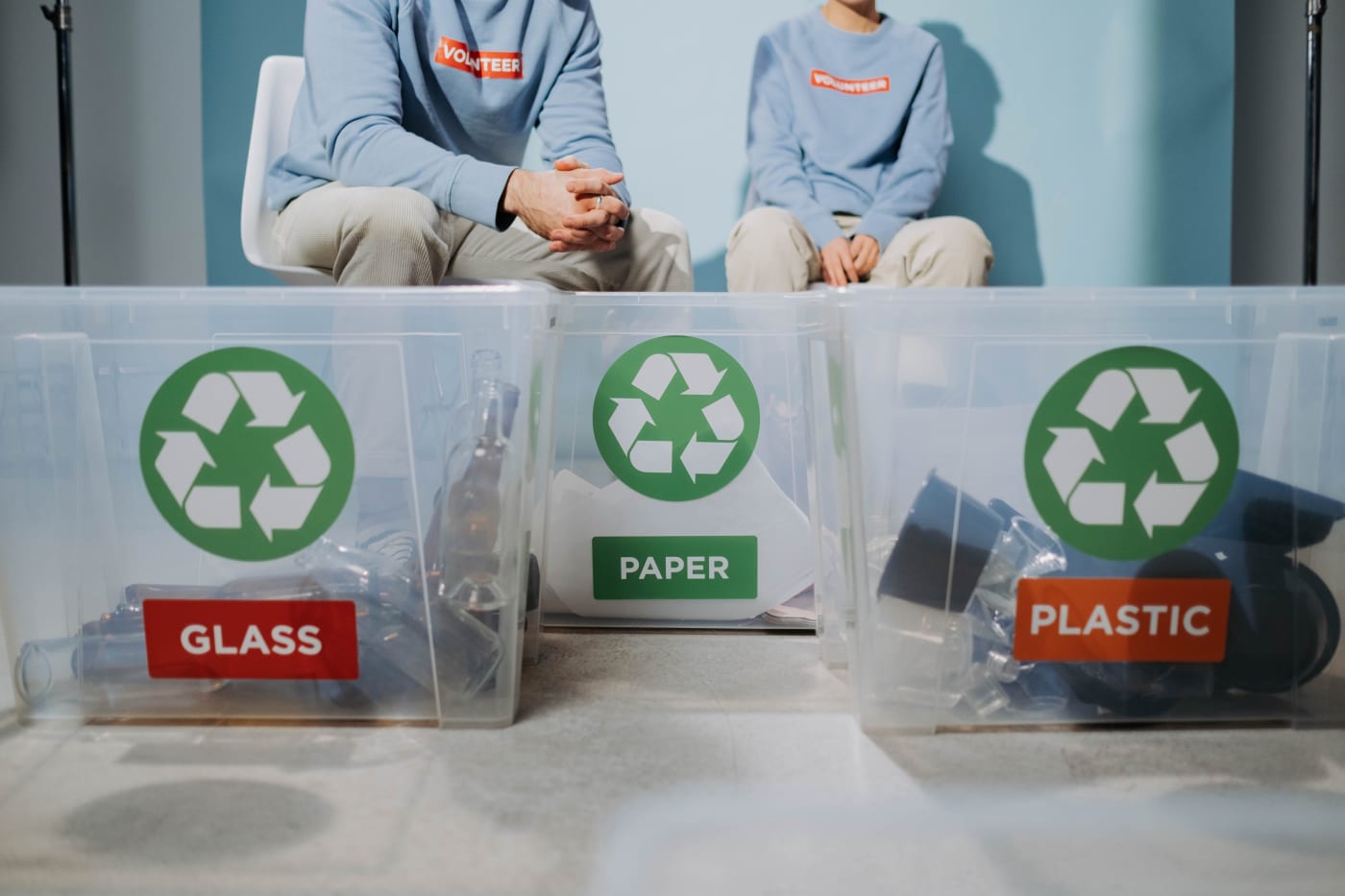 Plastic containers with recycling labels