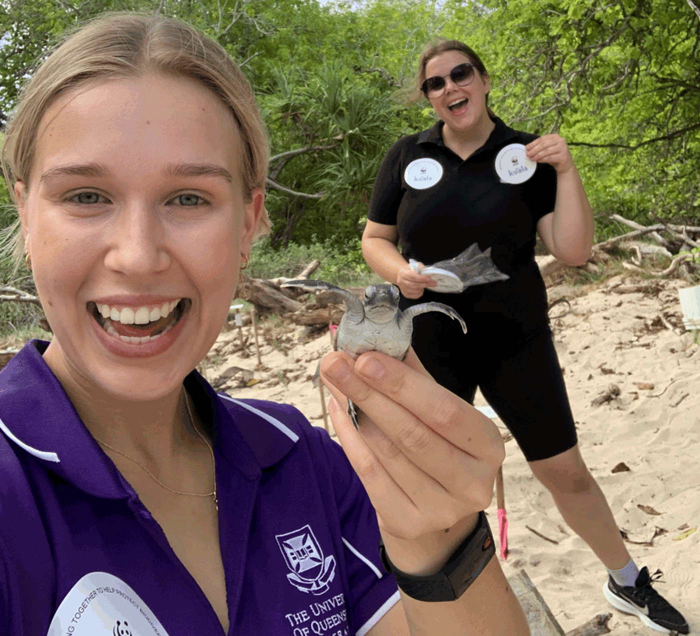 Larissa Young and Caitlin Smith - researchers on Turtle Cooling Project, Heron Island