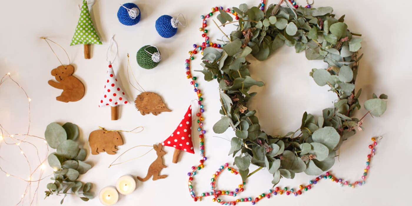 Sustainable Christmas decorations flat lay