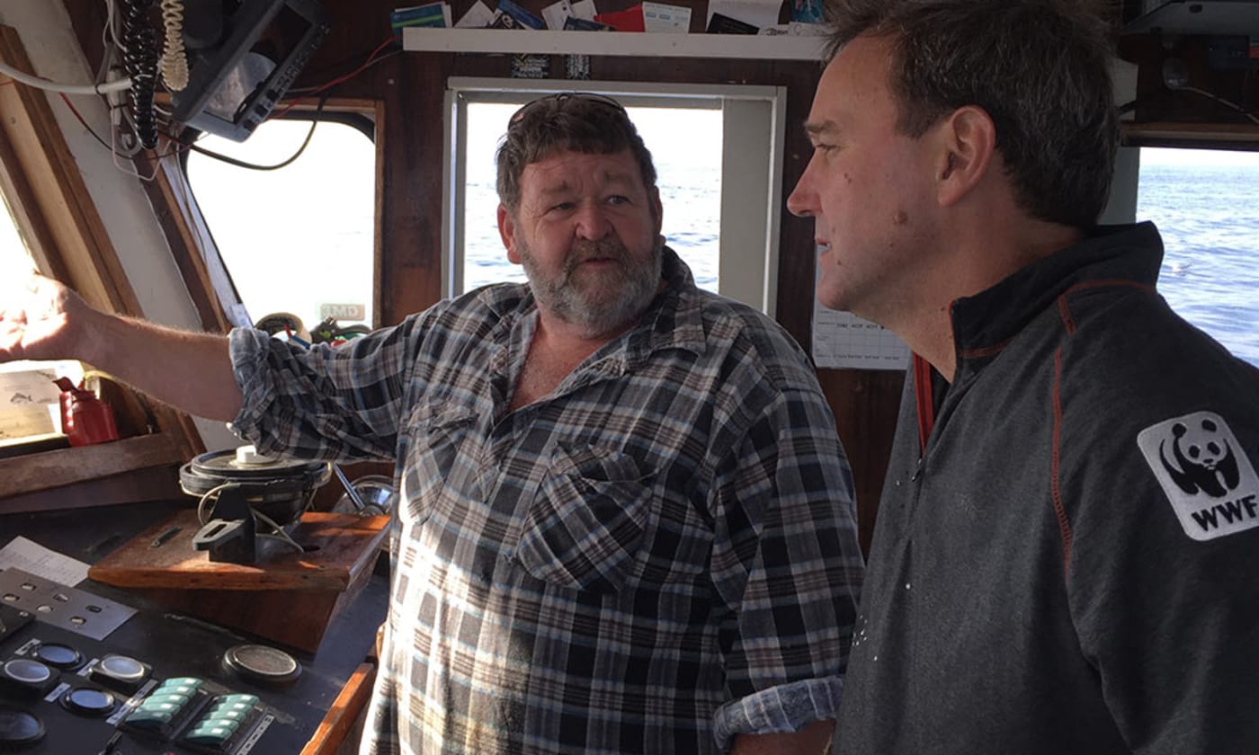 Skipper Wayne Cheers and Dermot O'Gorman in boat