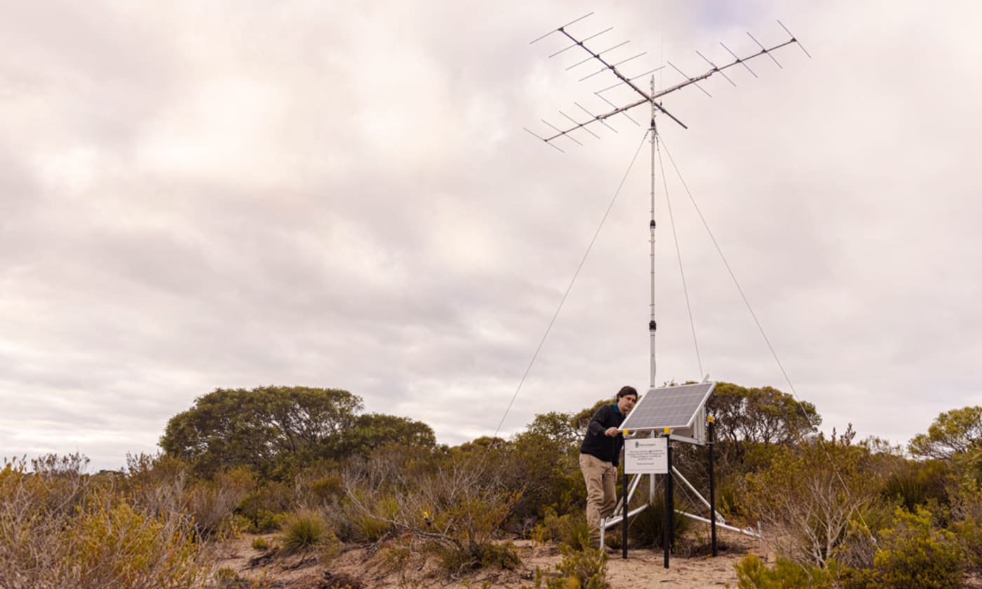 Max Barr= Marna Banggara Project Manager= Northern and Yorke Landscape Board inspecting telemetry tower