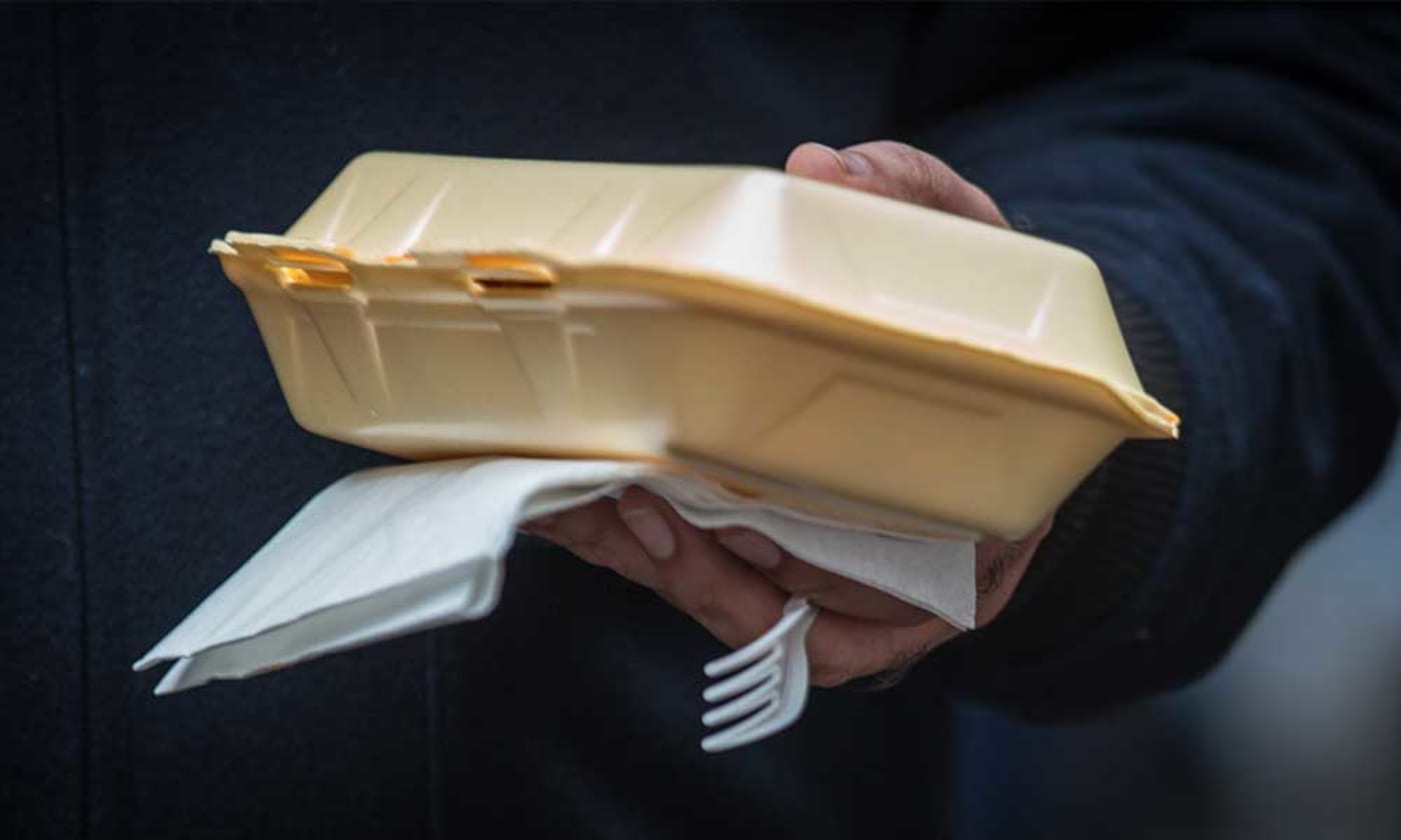 Disposable plastic cutlery and containers used at food markets