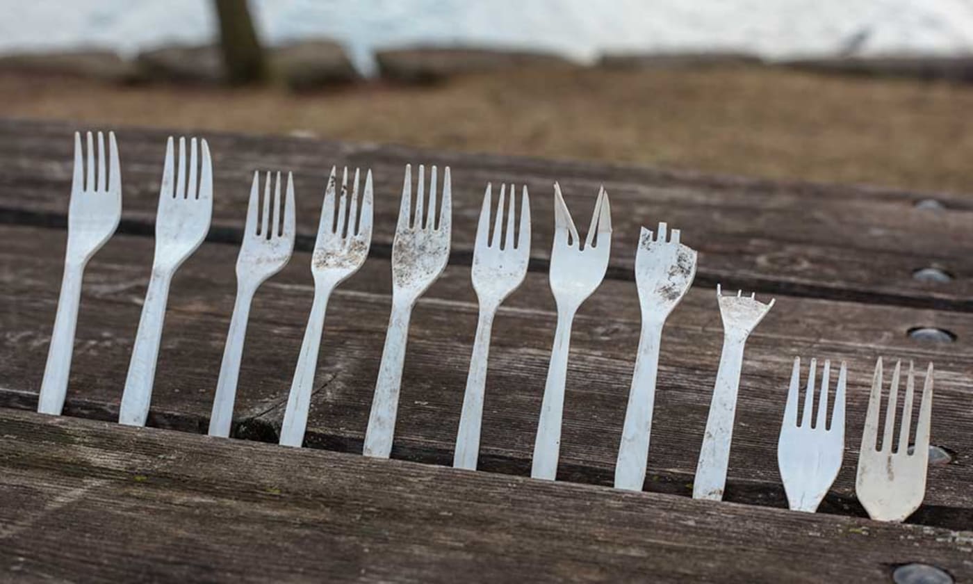 Plastic forks and cutlery in nature CC0 filmbetrachterin / pixabay