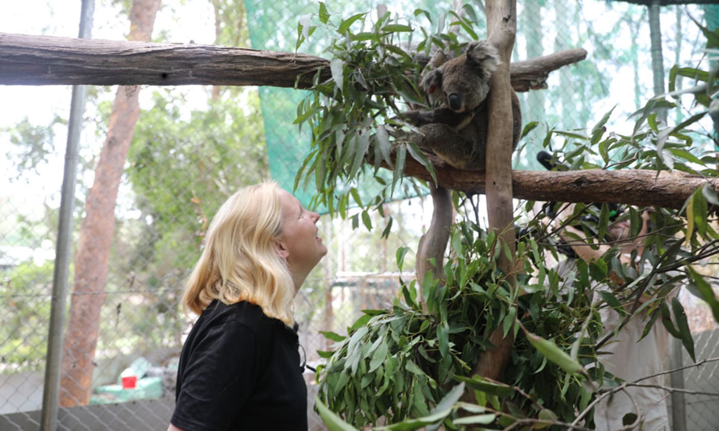 Rachel Lowry= Chief Conservation Officer of WWF-Australia with a koala at Friends of the Koala= Lismore