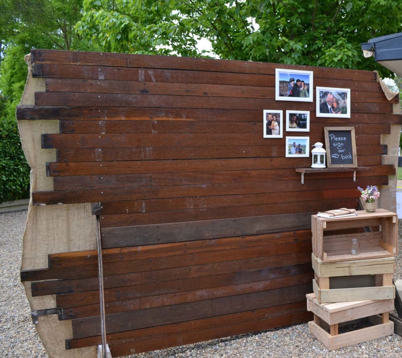 Recycled timber turned into feature wall for sustainable wedding