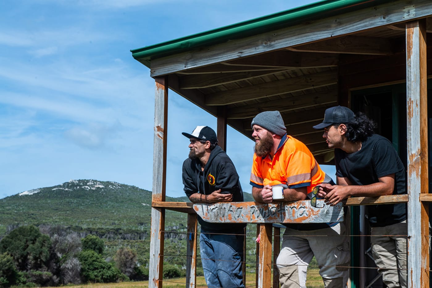 (L-R) Pakana Rangers Brenton Brown= Brendan Lowery and Kulai Sculthorpe on lungtalanana