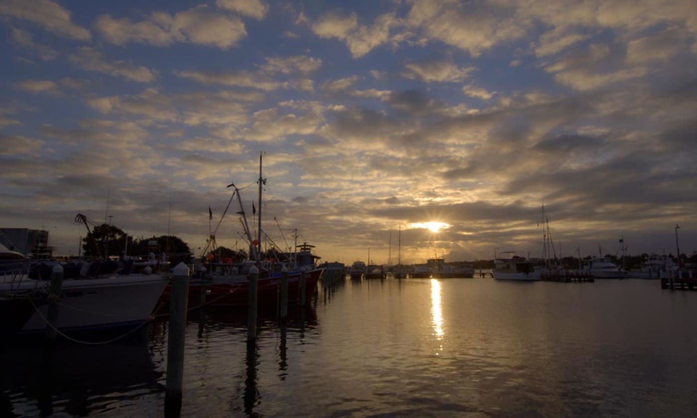 Sunrise at the marina of Lakes Entrance