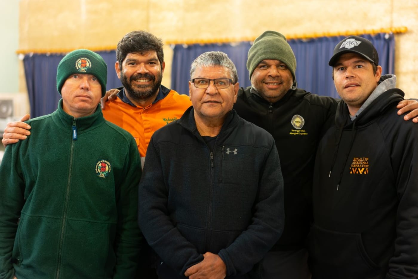 Aaron Smith= Ranger Park Operations= Dhilba Guuranda-Innes National Park; Iszaac Webb= Wadandi (Saltwater People) cultural custodian of the Bibbulmun (Noongar) nation; Cyril Kartinyeri= Project Officer= Narungga Nations Aboriginal Corporation; Garry Goldsmith= Business Manager= Narungga Nation Aboriginal Corporation; and Shawn Colbung= Chairperson= Binalup Aboriginal Corporation