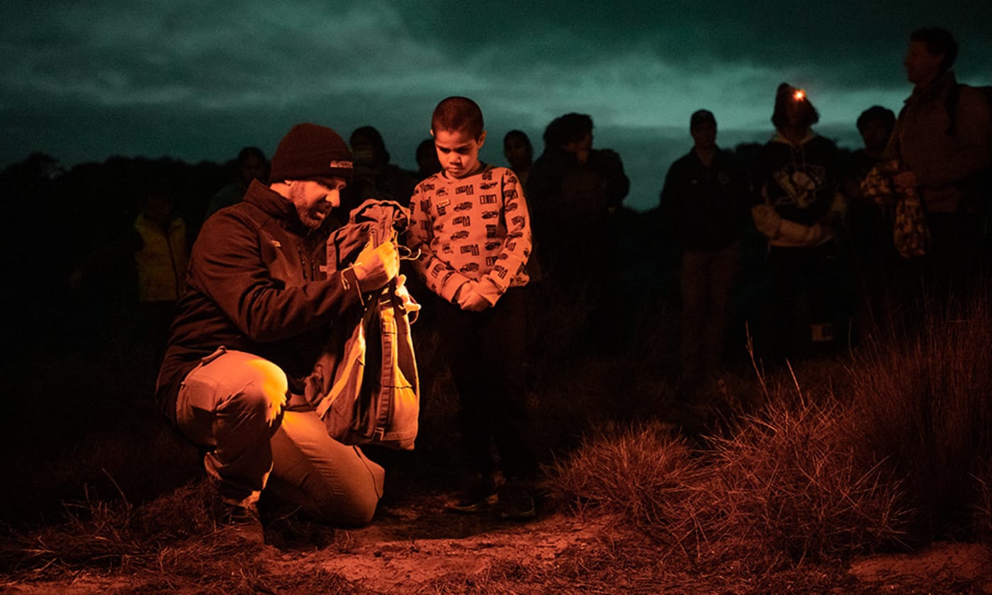 Derek Sandow= Regional Ecologist with the Northern and Yorke Landscape Board and Narungga Elder Cyril Kartinyeri’s nephew youth release a bettong on Guuranda (Yorke Peninsula)