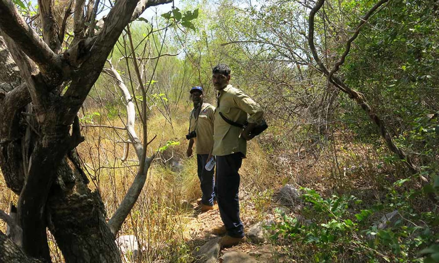 Uunguu Rangers Sonny French and Desmond Williams collecting scats in the field= on Anjo Peninsula= north Kimberley.