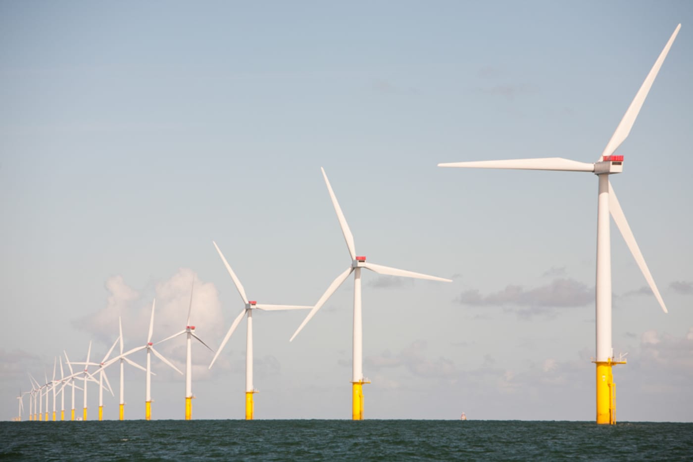 The Walney offshore windfarm constructed by Dong Energy. Cumbria, UK