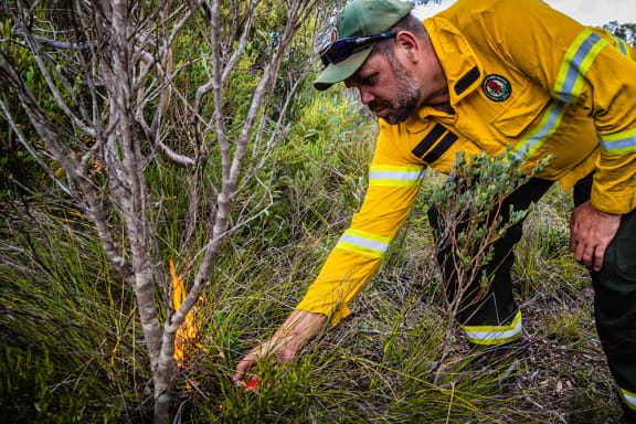 Dhilba Guuranda-Innes National Park Ranger and Narungga, Nukunu man Dion Bromley starts a cultural burn