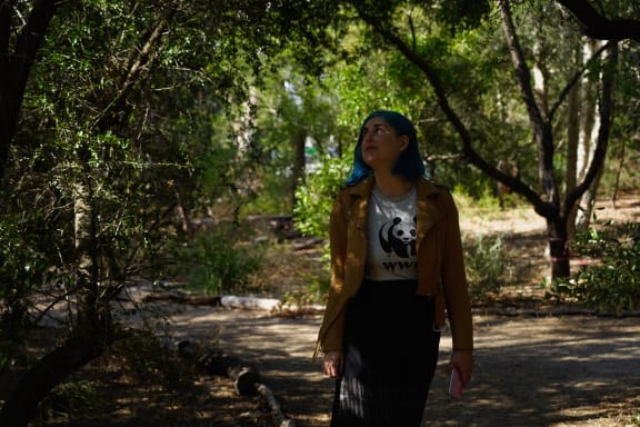 Vanessa Barnett walking in the Ngargee tree garden in Albert Park, VIC.
