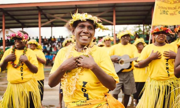 Women performing at the Women’s Saving Club launching celebration, Gizo, Solomon Islands