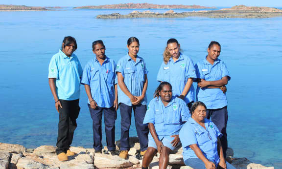 Bardi Jawi Oorany women rangers near a lake in the Kimberley