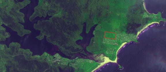 A satellite image from 10 January 2020 shows the unburnt 20-hectare block in Manyana surrounded by scorched bush