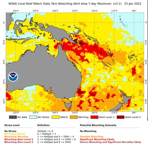 NOAA coral reef watch bleaching Jan 2022