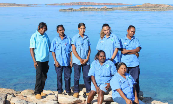 Bardi Jawi Oorany women rangers near a lake in the Kimberley