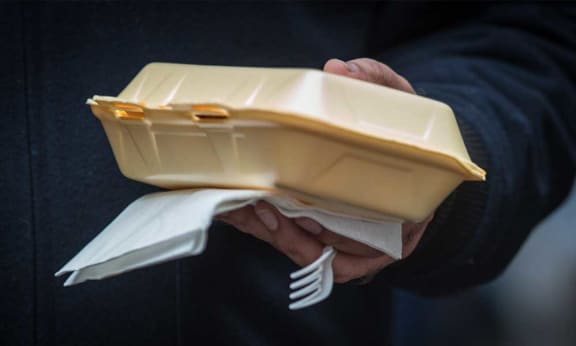 Disposable plastic cutlery and containers used at food markets