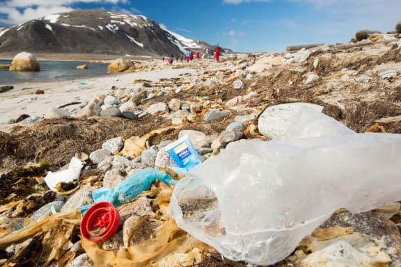 Plastic rubbish on a remote beach in Northern Svalbard