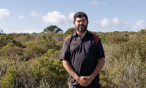 Iszaac Webb= Wadandi (Saltwater People) cultural custodian of the Bibbulmun (Noongar) nation arrives on Guuranda (Yorke Peninsula) for the release of woylies shared by the Noongar people