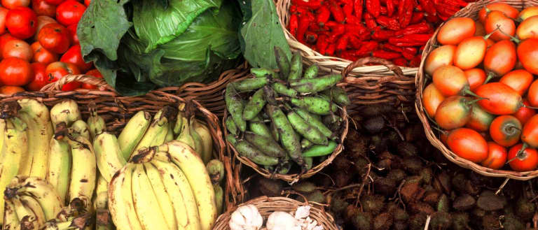 Fruit and vegetables being sold at La Cocha, Colombia Northern Andes Ecoregion