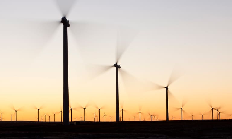 Dawn over a wind farm