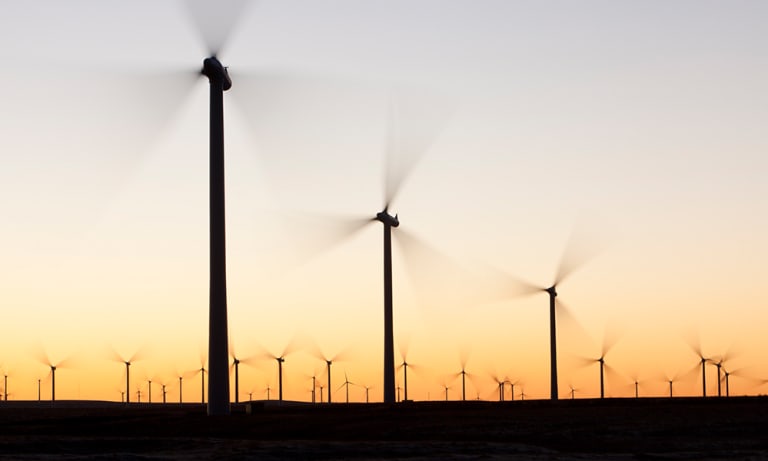 Dawn over a wind farm